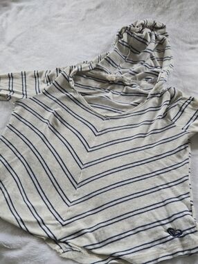 Roxy Cream Pullover Hoodie with Navy Stripes